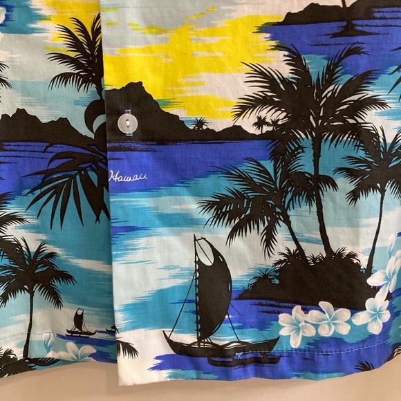 Jade Fashions Hawaiian Shirt Mens Size L Blue Green Palm Trees Made in Hawaii - Picture 4 of 6